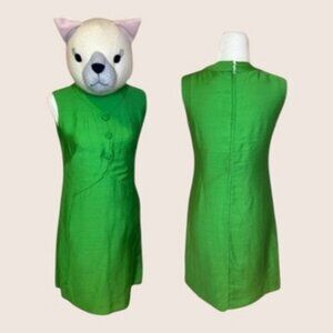 🌲 LESLIE FAY VINTAGE 1960S SLEEVELESS SHIFT DRESS WITH POCKETS GREEN SIZE SMALL